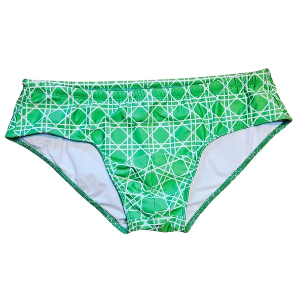 NEW Mr. Turk Bondi Swim Brief Billie Jean Print Green Geometric - Picture 1 of 7